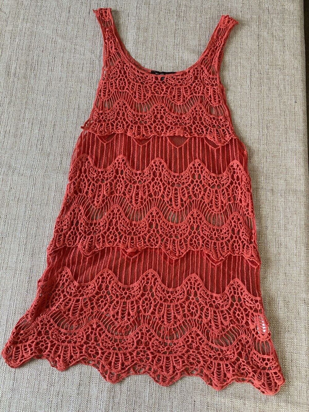 MAXINNE MODE Tunic dress. Crochet Knit Beautiful dutch orange color S/M